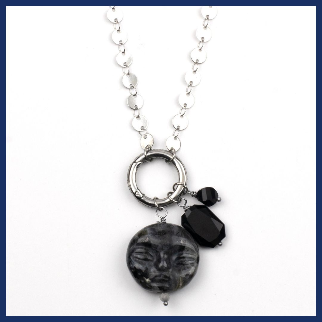 Black Labradorite Carved Moon Necklace Black Labradorite Carved Moon Necklace