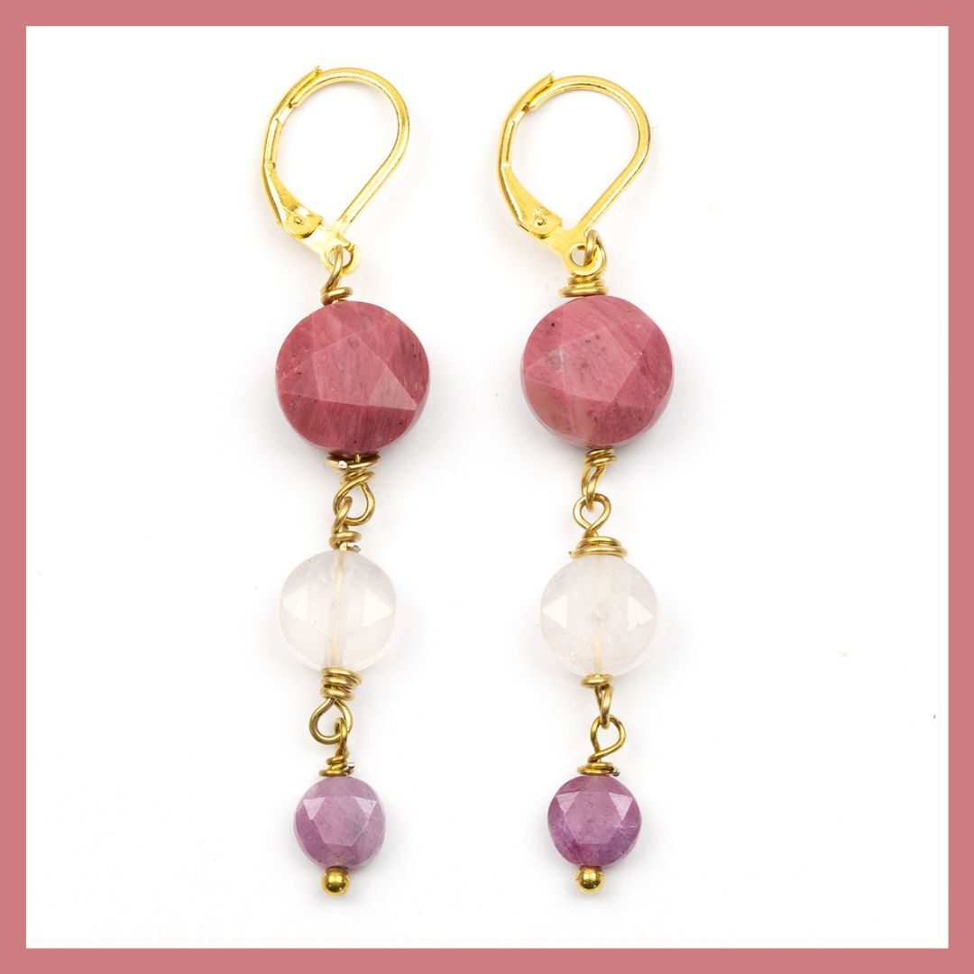 Gemstone Triple Coin Earrings Gemstone Triple Coin Earrings