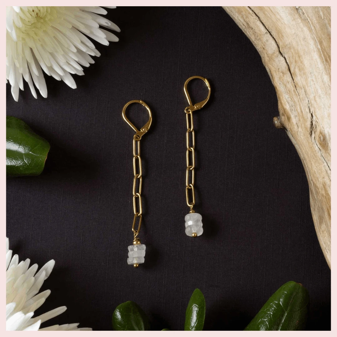 Rose Quartz & Paperclip Chain Earrings