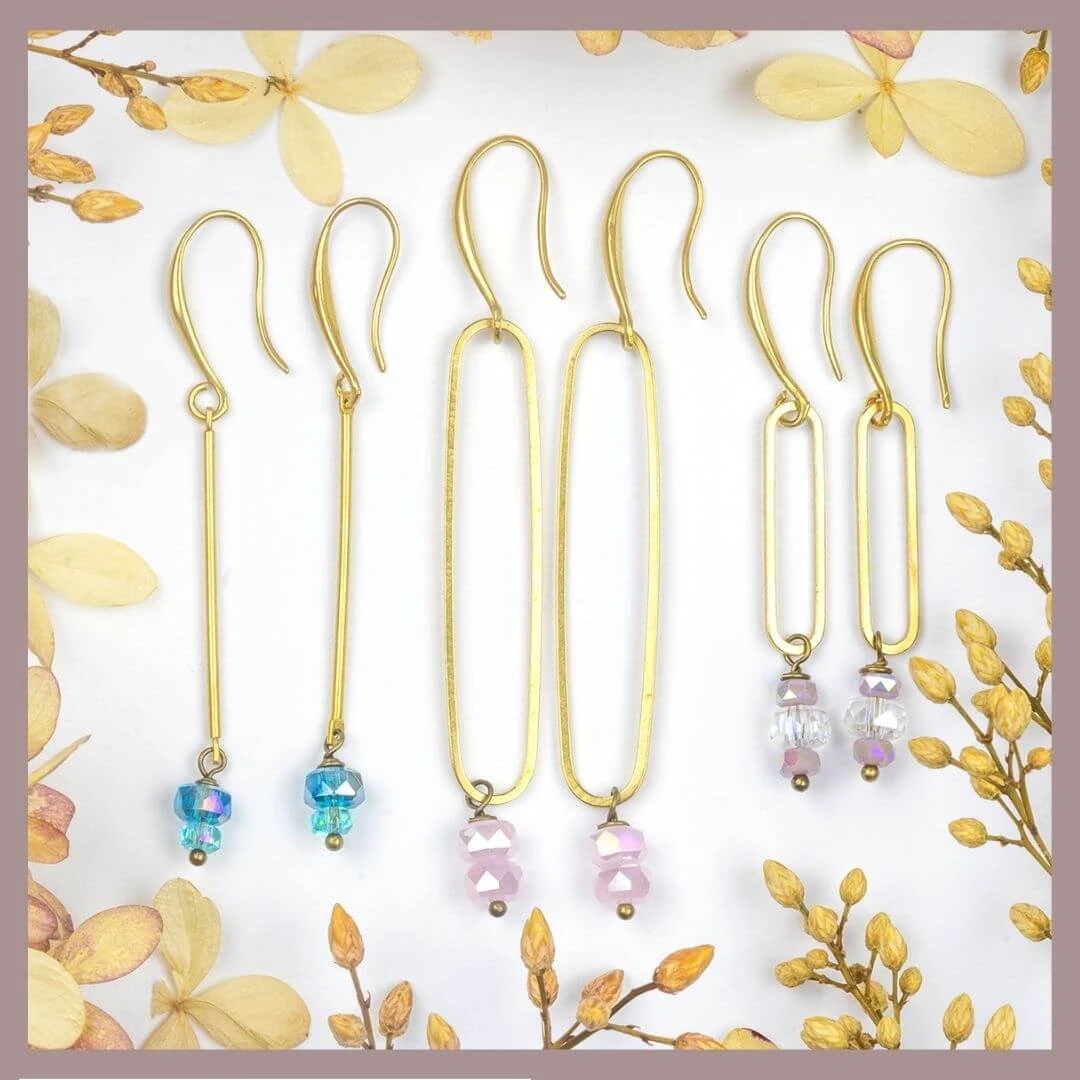 Crystal Heishi & Brass Earrings