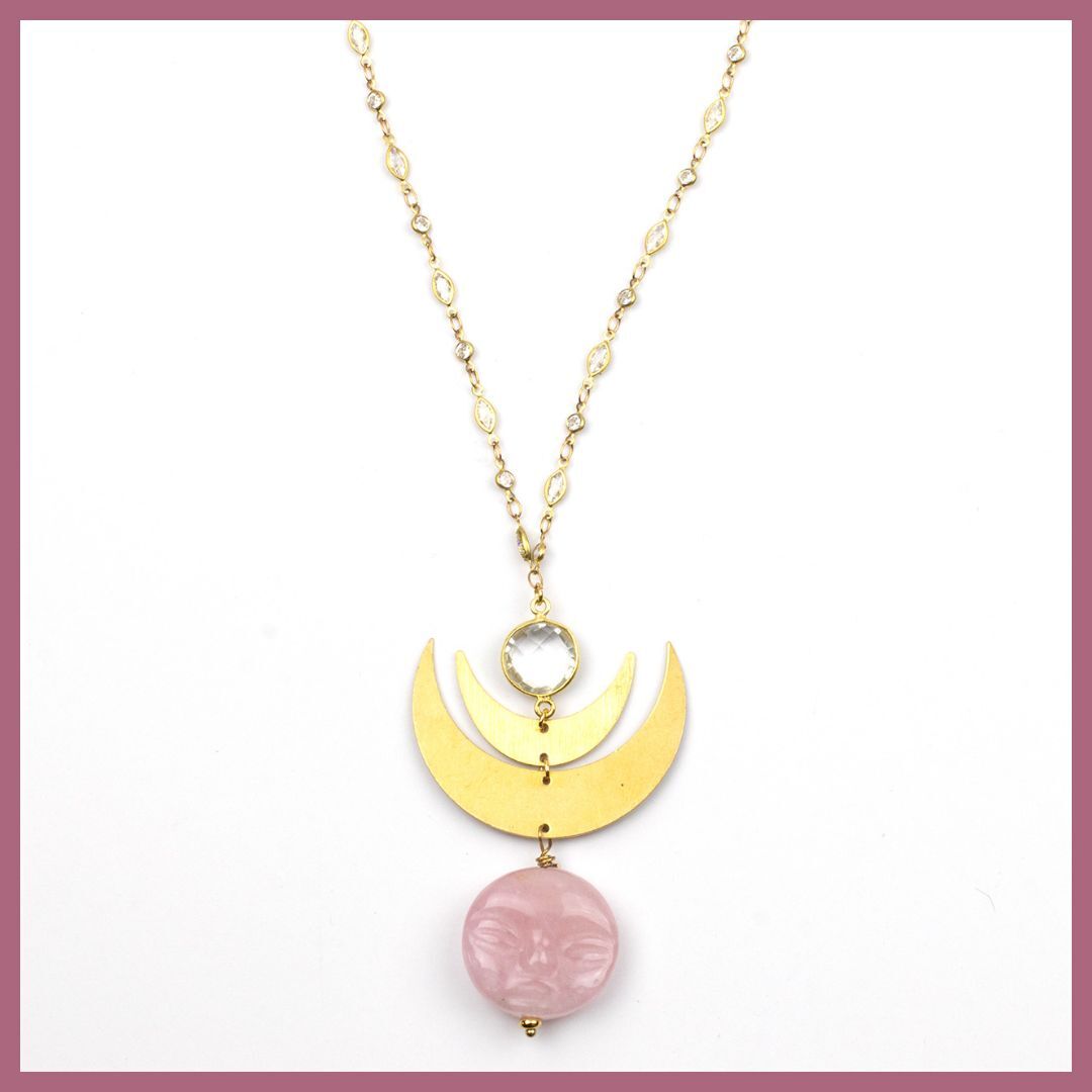 Rose Quartz Carved Moon Necklace Rose Quartz Carved Moon Necklace