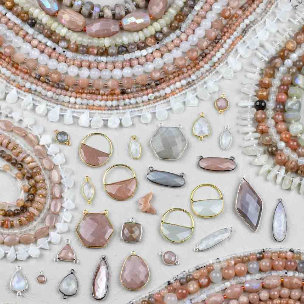 Rainbow Moonstone Faceted Flat Nugget Gemstone Beads (N