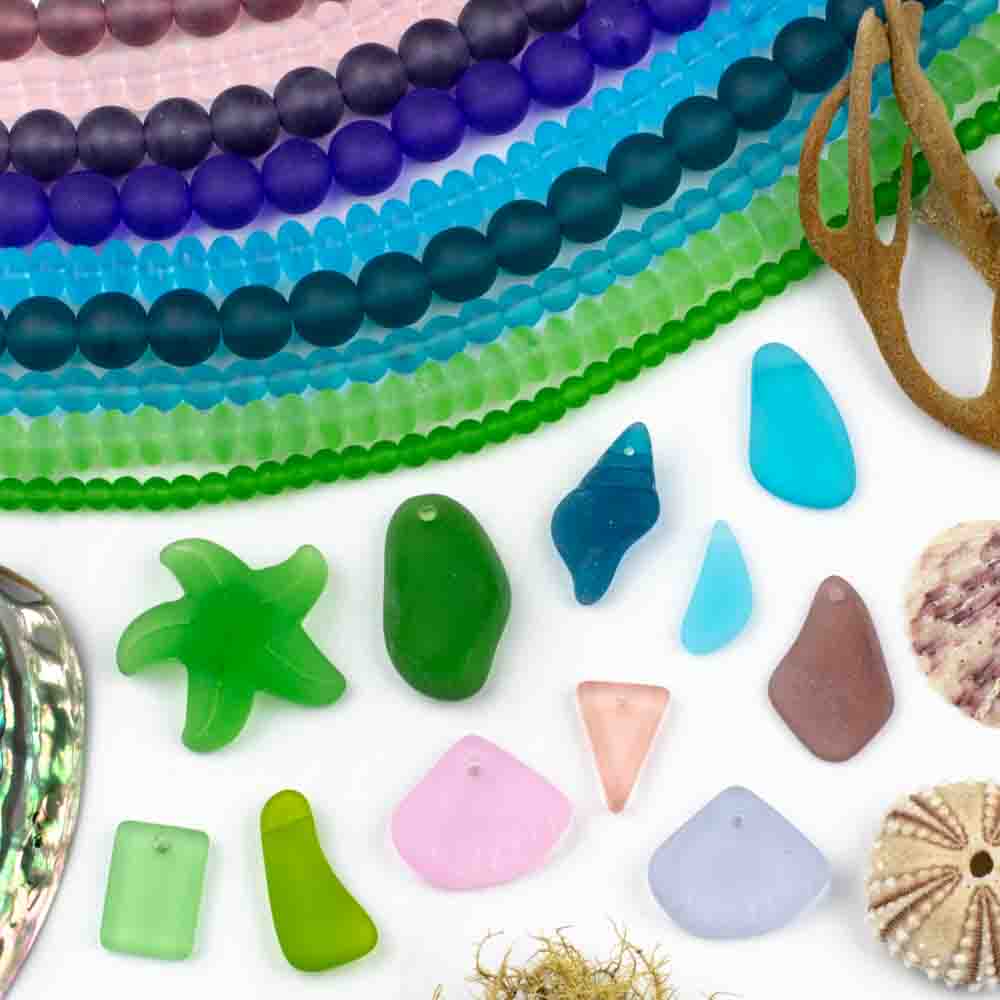 30 Pieces Center Drilled Sea Glass Beads/Beach Glass Beads for Jewelry  Making ,Tiny Size(6-8mm))