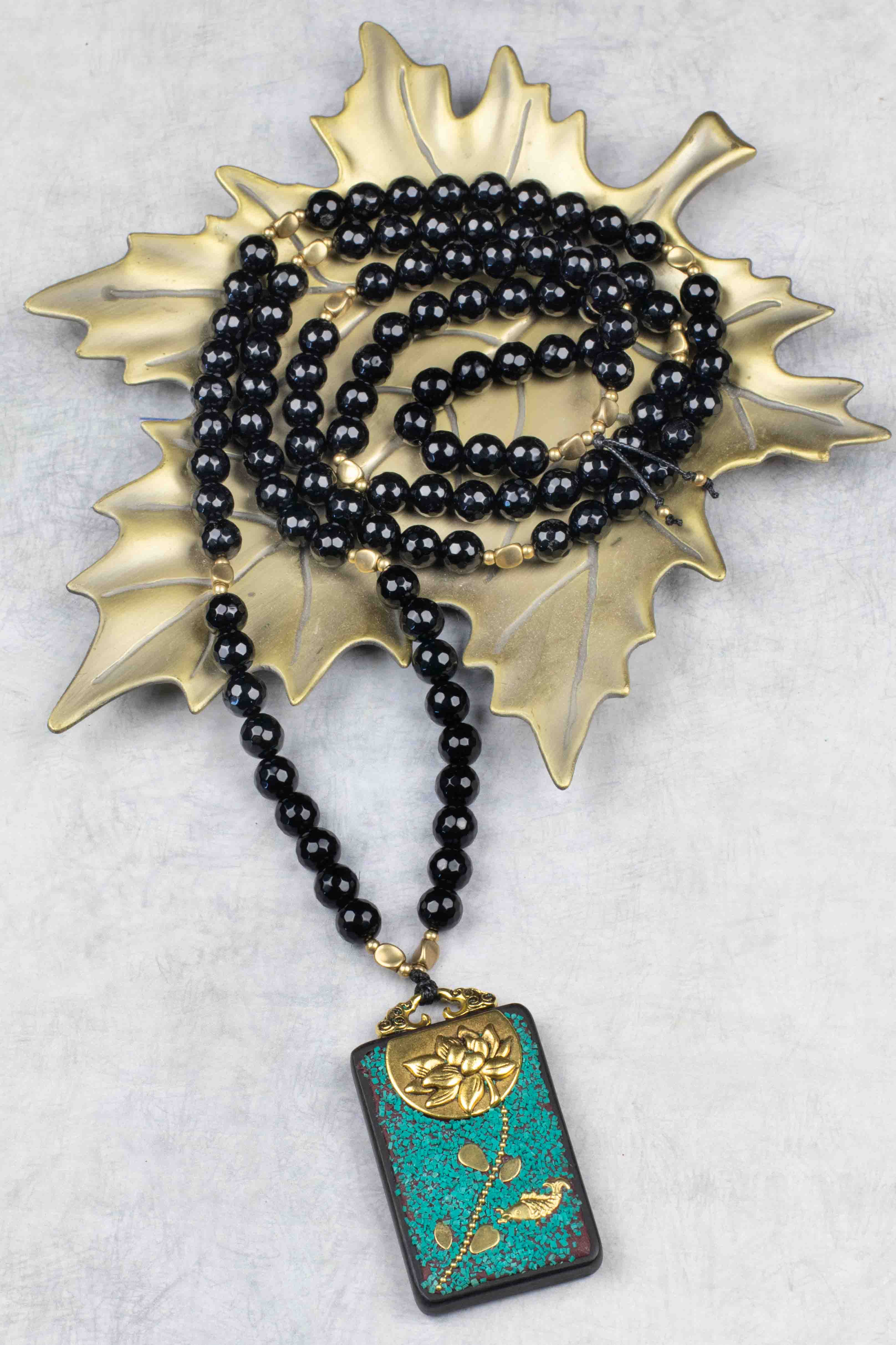 Tibetan Lotus Pendant Mala Necklace