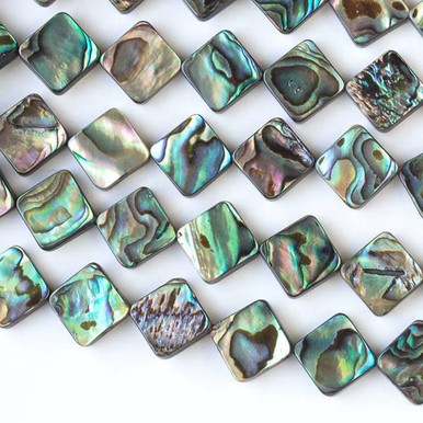 Abalone Paua Shell 12mm Diagonal Drilled Square Beads - 16 inch strand