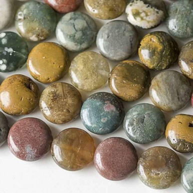 Ocean Jasper 10mm Coin - approx. 8 inch strand Set A