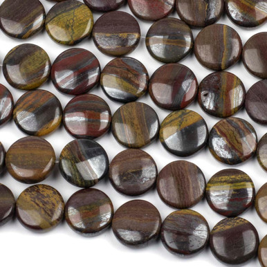 Tiger Iron Jasper 14mm Coin Beads - 16 inch strand