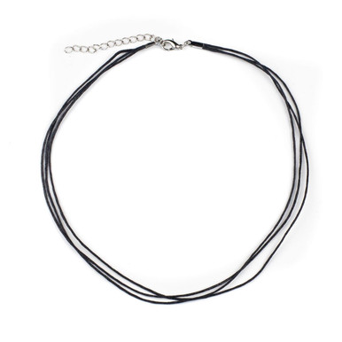 3 Strand Waxed Cord Necklace - Black 1mm 16-18