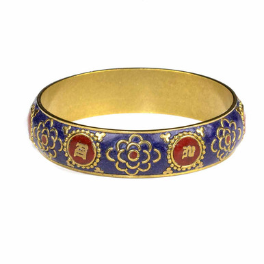 Tibetan Brass Bracelet Blue with Red Coral Inlay and Brass1