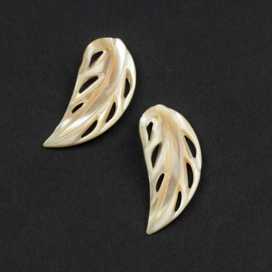 Tan Shell approx. 18x36mm Carved Leaf Pendant Pair - 2 pieces