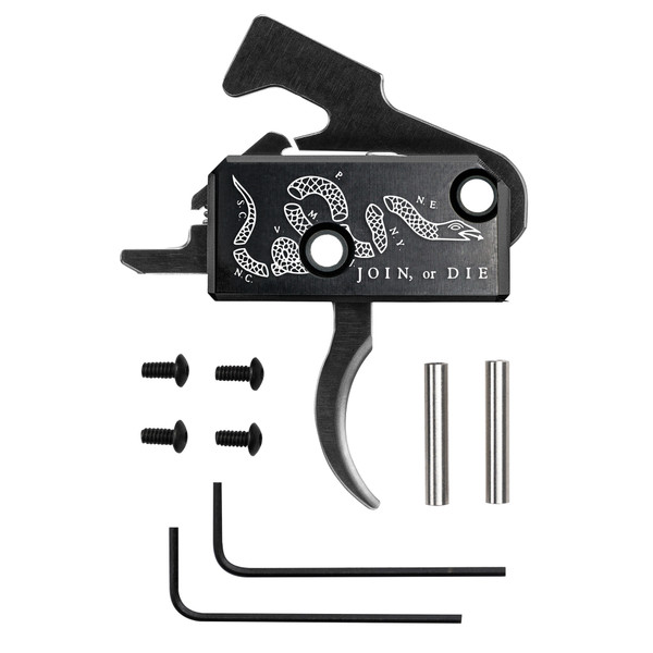 Rise Armament Super Sporting Trigger, Join or Die, Curved Trigger, Anodized Finish, Black, Includes Anti-Walk Pins RA-140-JOD
