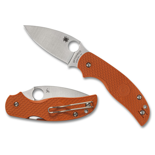 Spyderco Sage 5 Lightweight, Folding Knife, 3" Drop Point Blade, CPM REX 121 Blade Steel, 7.13" Overall Length, Compression Lock, Satin Finish, Silver Blade, Orange FRN Handle C123BORP