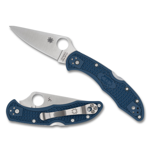 Spyderco Delica 4, Folding Knife, 2.9" Drop Point Blade, 7.11" Overall Length, CPM SPY27 Blade Steel, Plain Edge, Satin Finish, Silver, Cobalt Blue FRN Handle, Back Lock C11PCBL