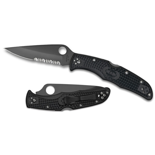 Spyderco Endura 4, Lightweight, 3.375" Folding Knife, Clip Point, Combo Edge, VG10/Black, Black FRN, Circle Thumb Hole/Pocket Clip C10PSBBK