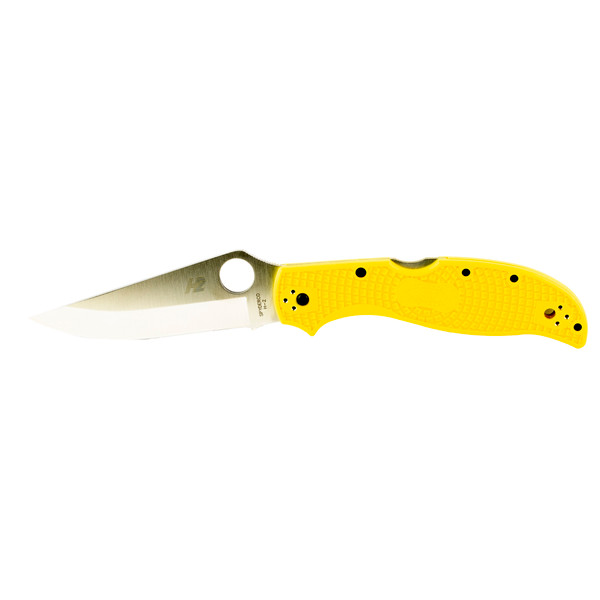 Spyderco Stretch 2 Lightweight Salt, Folding Knife, Plain Edge, Yellow FRN Handle, Satin Finish, Silver, 3.95" Blade Length, H-2 Steel C258PYL