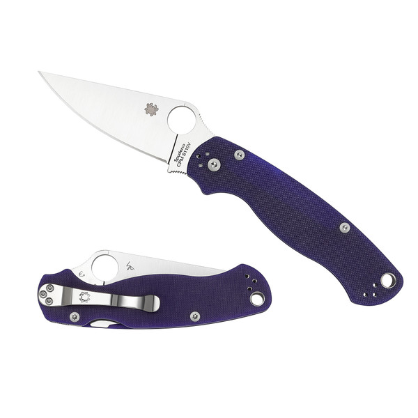 Spyderco Para Military 2, 3.438" Folding Knife, CPM S110V, Plain, Circle Thumb Hole/Pocket Clip, Dark Blue G10 C81GPDBL2