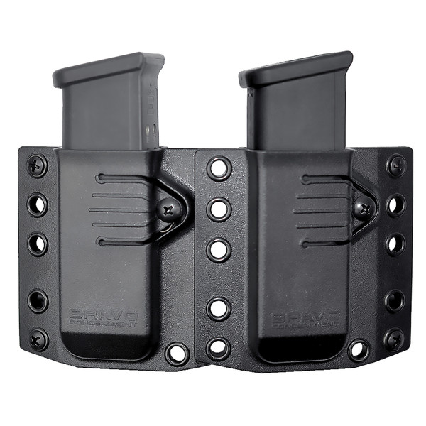 Bravo Concealment Magazine Pouch, Double, 1.5" Belt Loops, Size Small, Fits Glock 43 and M&P Shield Magazines, Ambidextrous, Polymer, Black BC60-2001