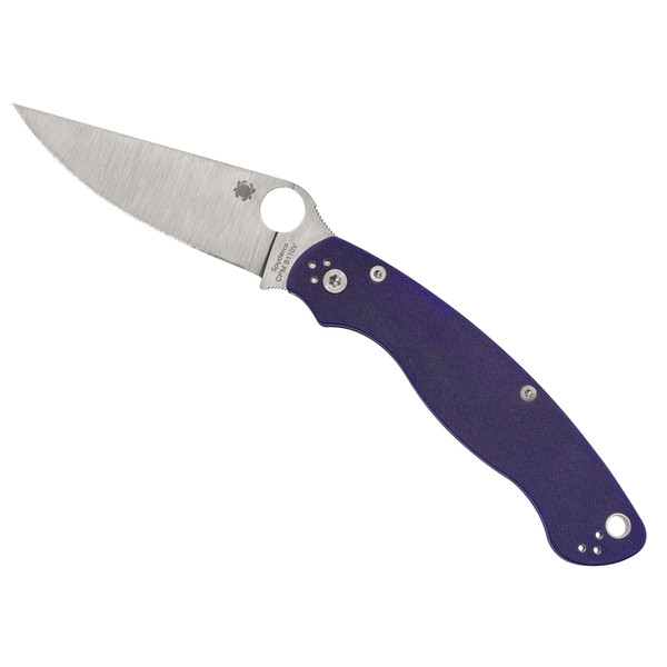 Spyderco Military 2, Folding Knife, Silver, Plain Edge, Blue G10 Handle, 4" Blade, Satin Finish, CPM-S110V Steel C36GPDBL2