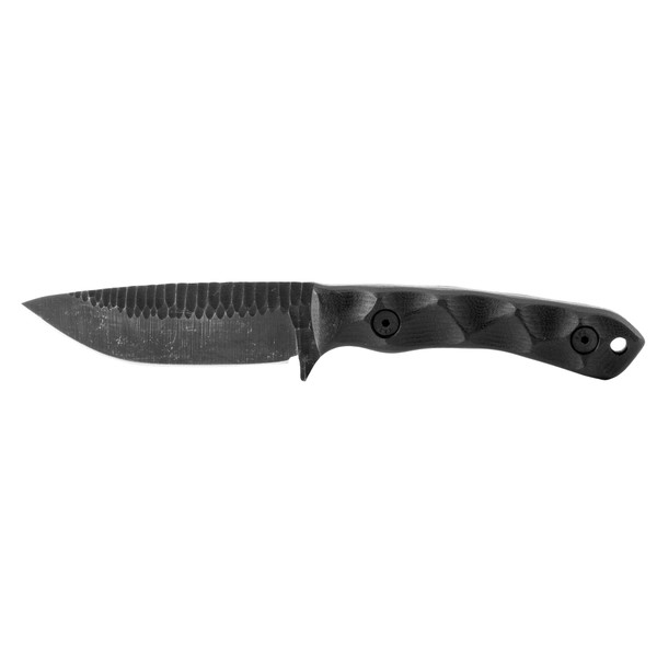 Stroup Knives GP2, Fixed Blade Knife, 3.5" Drop Point Blade, 1095 High Carbon Steel, 7.75" Overall Length, Acid Etched Finish, Black, G10 Handle, Includes Sheath GP2-B-G10