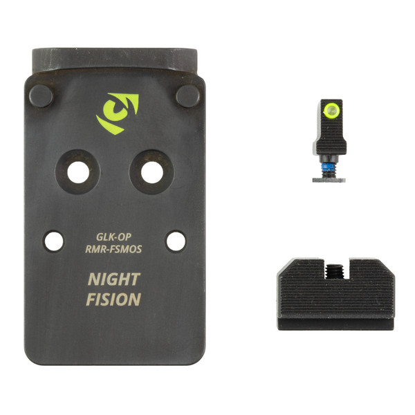 Night Fision Optic Plate + Backup Sight Combo, Yellow Front Night Sight with Black Rear, RMR/507C Optic Plate, Fits Full Size Glock MOS GLK-OPBS-RMR-MOS-YGZX