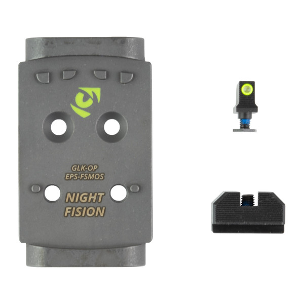 Night Fision Optic Plate + Backup Sight Combo, Yellow Front Night Sight with Black Rear, Holosun EPS Optic Plate, Fits Full Size Glock MOS GLK-OPBS-EPS-MOS-YGZX