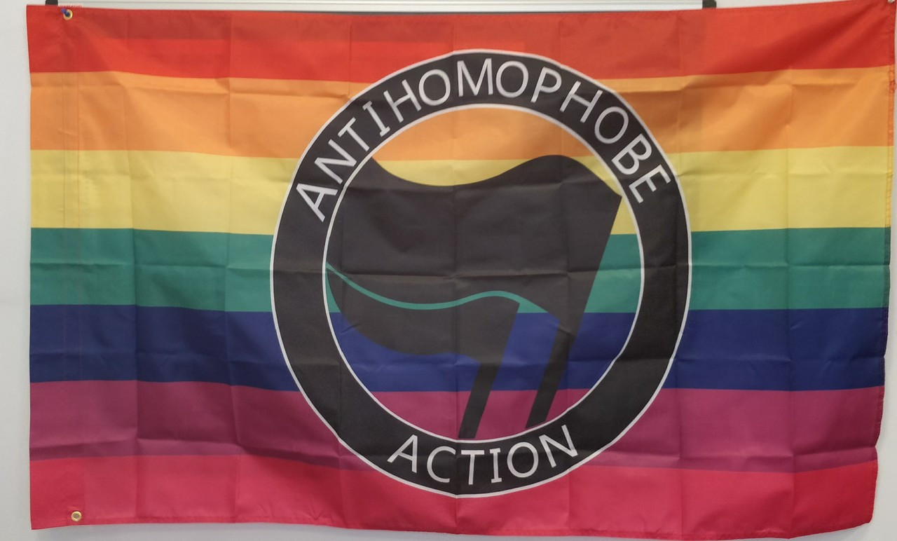 ANTIFA (Anti-Fascist) 'Anti-Homophobe Action' Rainbow / Pride flag ...