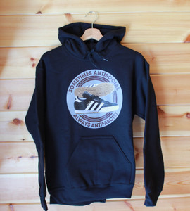 Sometimes Antisocial Always Antifascist (Samba) five colour hand screen printed black hoody Sometimes Antisocial Always Antifascist (Samba) five colour hand screen printed black hoody