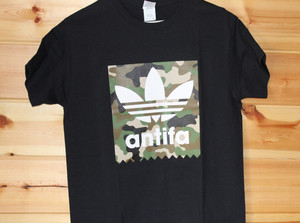 ANTIFA camo black t-shirthand screen printed