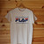 FLAF fila style antifascist two colour hand screen printed cream t-shirt