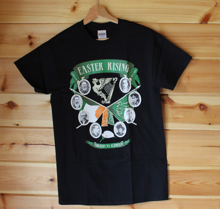 Easter Rising 1916 Commemoration five colour hand screen printed black t-shirt