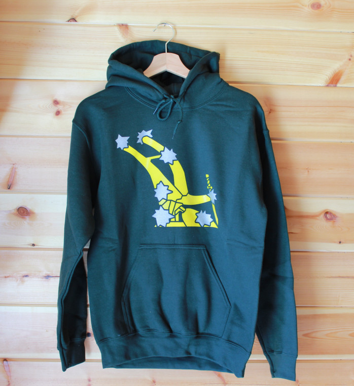 Starry Plough (original) two colour hand screen printed bottle green Hoody