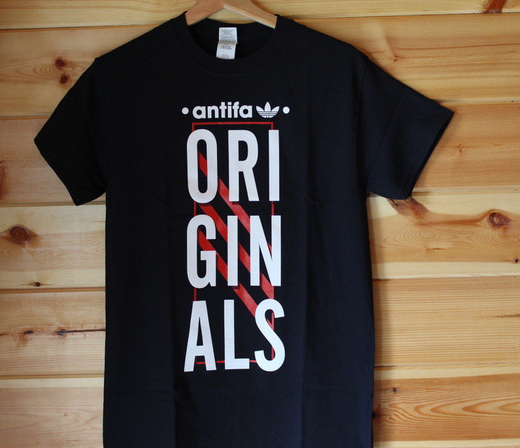 ANTIFA ORIGINALS 2 colour hand screen printed black tshirt