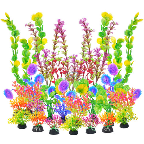 AQUANEAT Artificial Aquarium Plants, Fish Tank Plants Plastic, Multiple Colors 25pcs