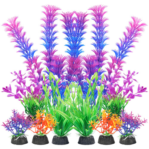 AQUANEAT Artificial Fish Tank Plants, Plastic Aquarium Decorations, 10pcs 