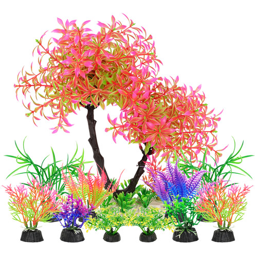 AQUANEAT Artificial Fish Tank Plants, Aquarium Plastic Tree Decoration Set, 11pcs 