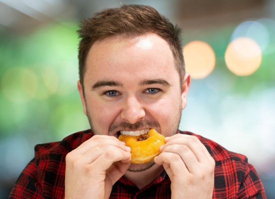 Woman eating with Instasmile veneers