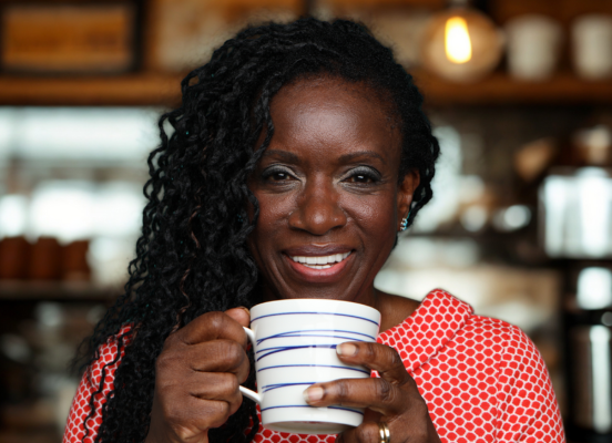 Woman eating with Instasmile veneers