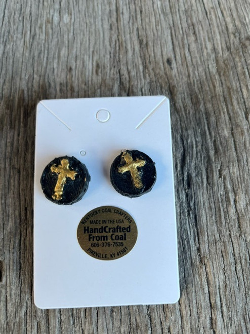 Gold Cross Button Earrings