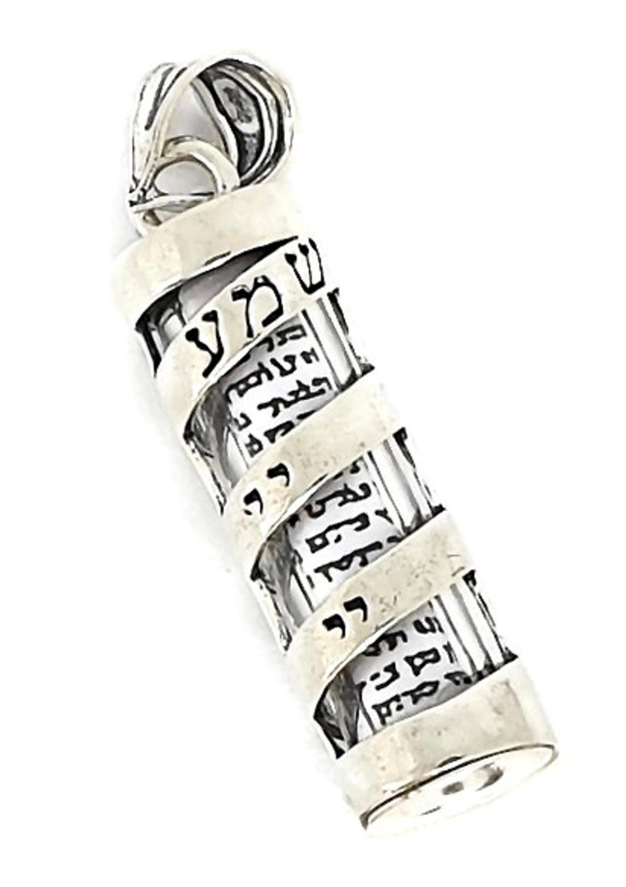 Silver Mezuzah Necklace with Shema Yisrael Scroll and Blessing