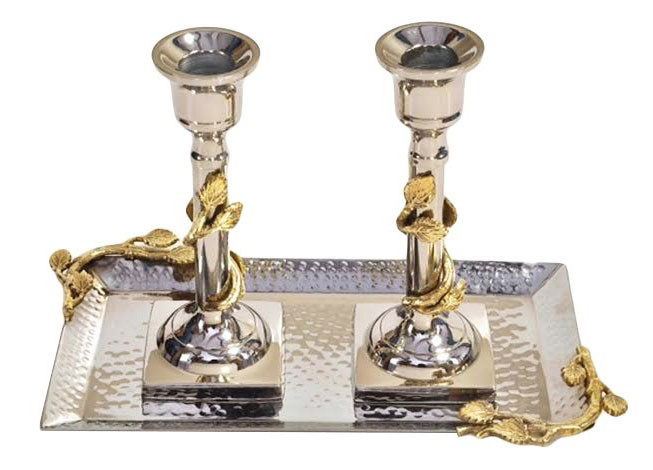 Modern Shabbat Candle Holders with Tray Your Holy Land Store