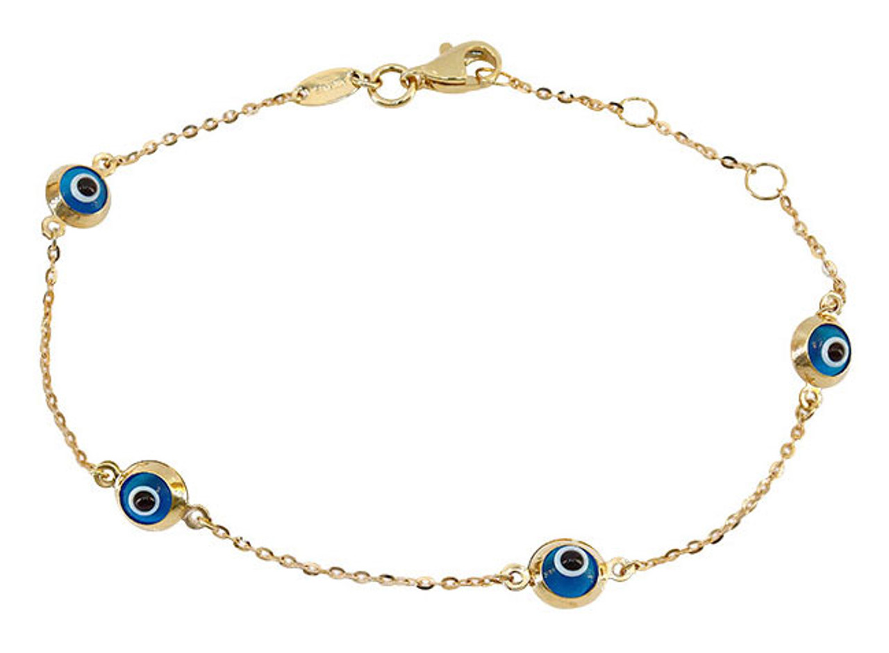 10K Yellow Gold Bracelet with Evil Eyes - Your Holy Land Store