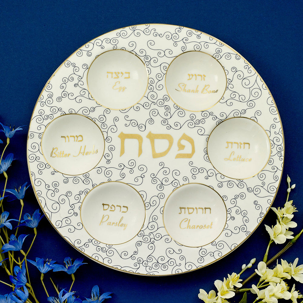 Passover Seder Plate Gold Accents Your Holy Land Store