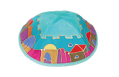 Hand Painted Silk JEWISH JERUSALEM KIPPAH