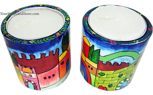 Jerusalem Shabbat Hand Painted Candlesticks Jerusalem Shabbat Hand Painted Candlesticks