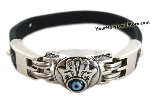 EVIL EYE & KABBALAH HAND LEATHER BRACELET