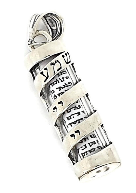 Silver Mezuzah Necklace with Shema Yisrael Scroll and Blessing Silver Mezuzah Necklace with Shema Yisrael Scroll and Blessing