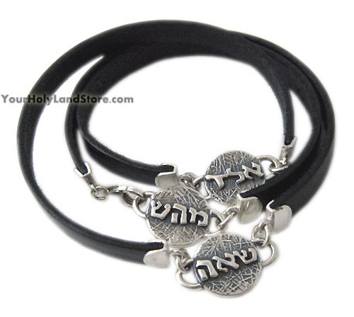 Unique Kabbalah Leather Bracelet with 3 Charms