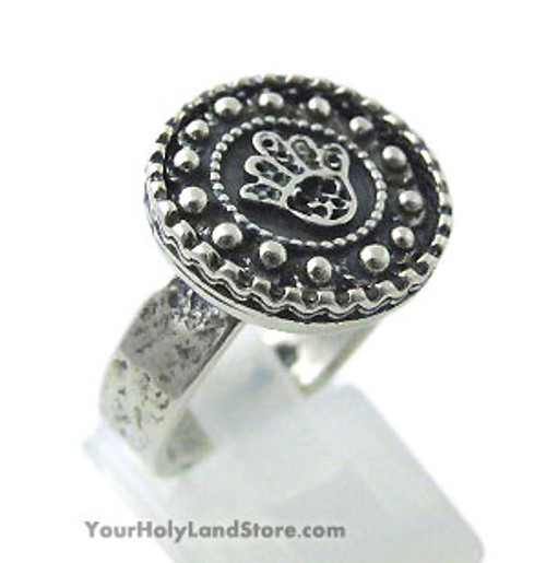 Sterling Silver Hamsa Ring with Tehillim Microfilm Sterling Silver Hamsa Ring with Tehillim Microfilm