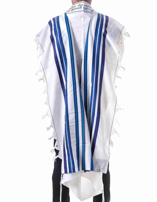 Wool Tallit with Blue and Purple Stripes