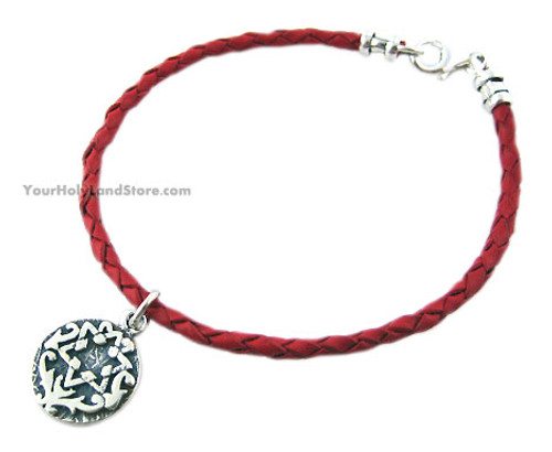 Red Leather Bracelet with Star of David & Blessing Red Leather Bracelet with Star of David & Blessing